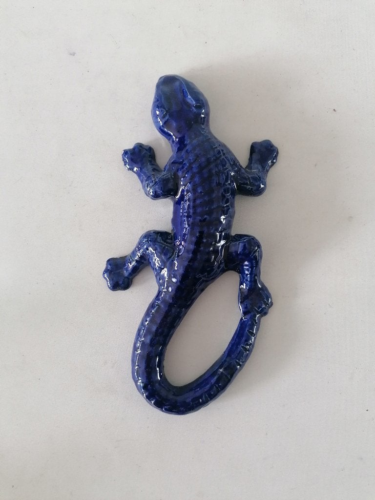 frans  keramiek beeld van een salamander in blauw 24x11 cm, Ophalen of Verzenden