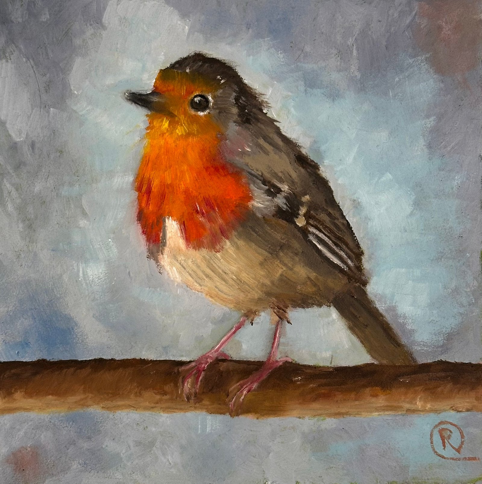 Roodborstje vogel Robin, Ophalen of Verzenden, Dieren, Olieverf, Overige materialen