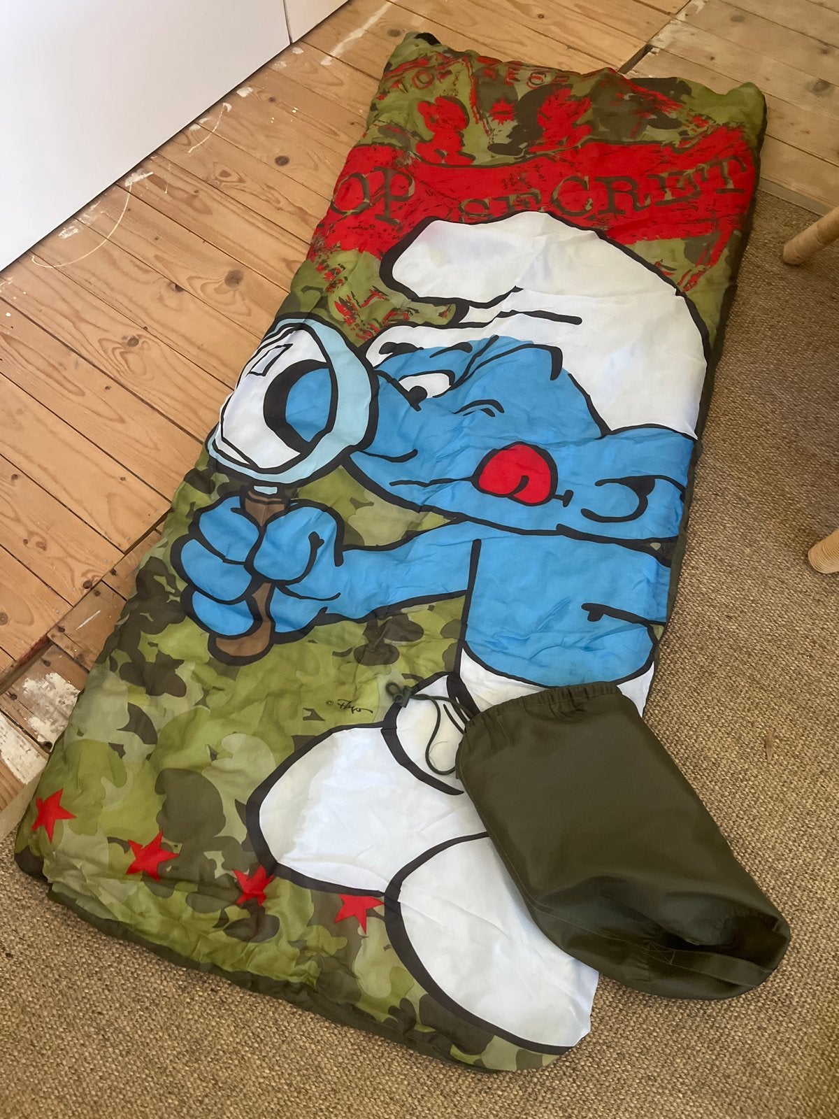 Kinder slaapzak Smurfen - ca. 160 cm met opbergzak, Ophalen, Gebruikt