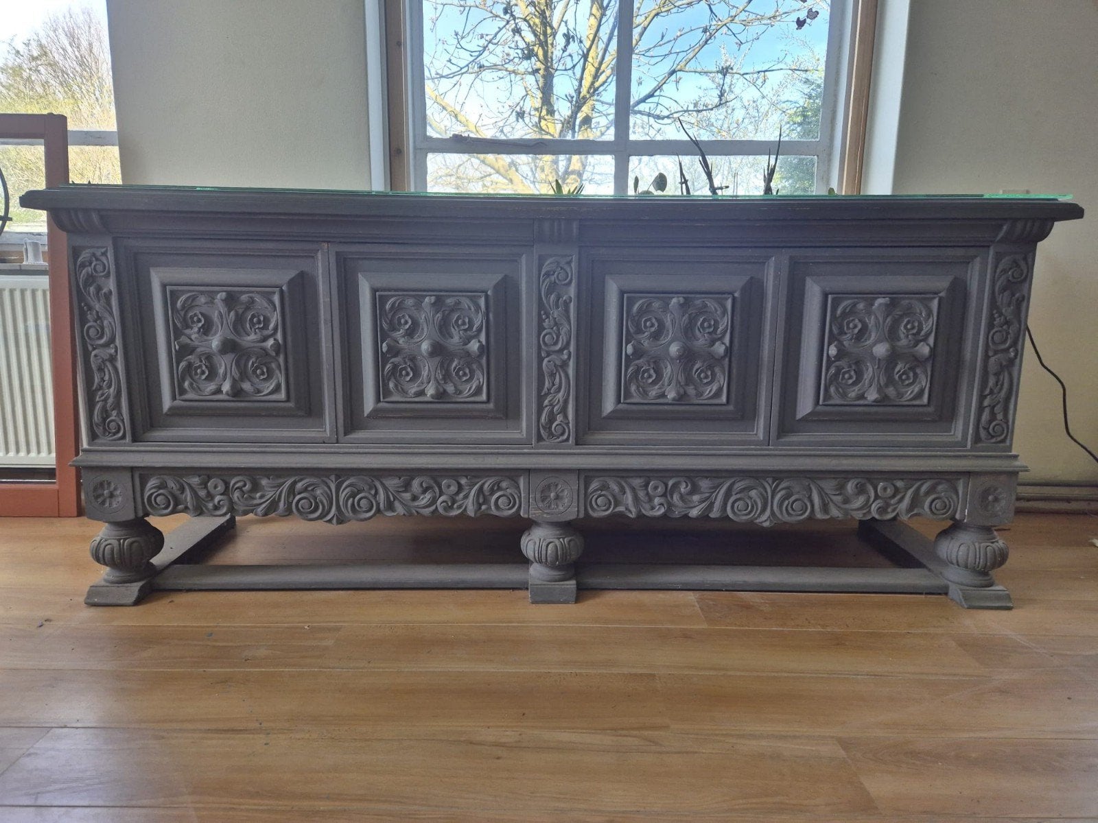 Brocante grijze toonbank, Ophalen, Gebruikt, 200 cm of meer, 75 – 100