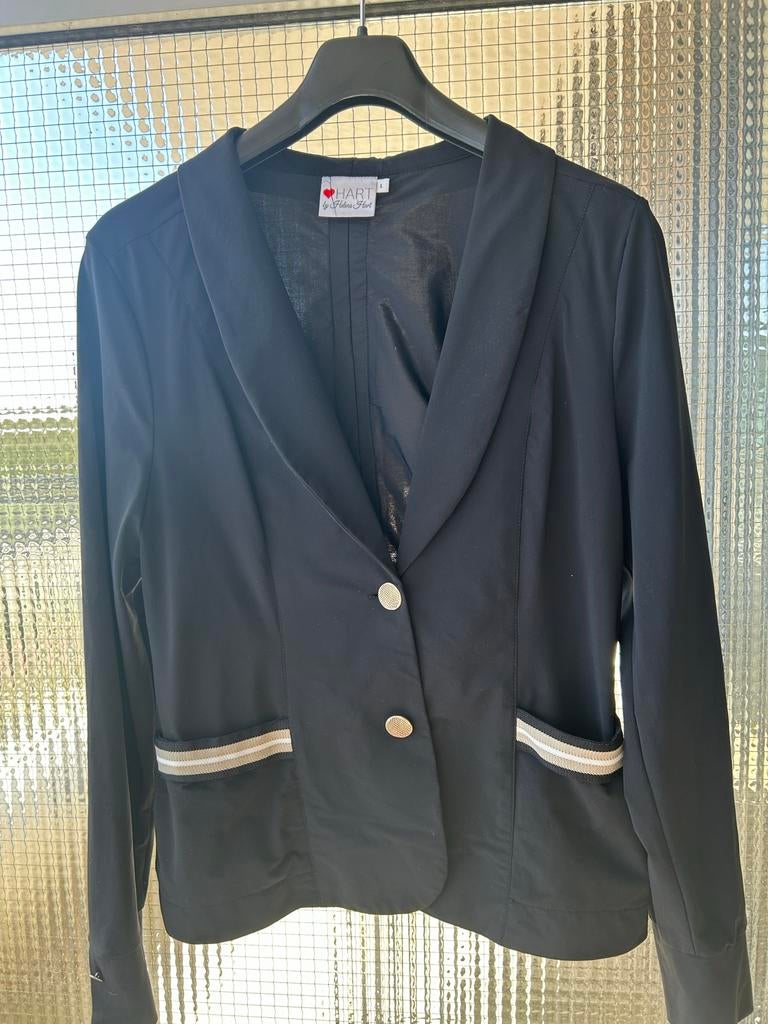 Helena Hart blazer zwart met beige bies travelstof mt L, Zwart, Maat 42/44 (L), Ophalen of Verzenden, Zo goed als nieuw
