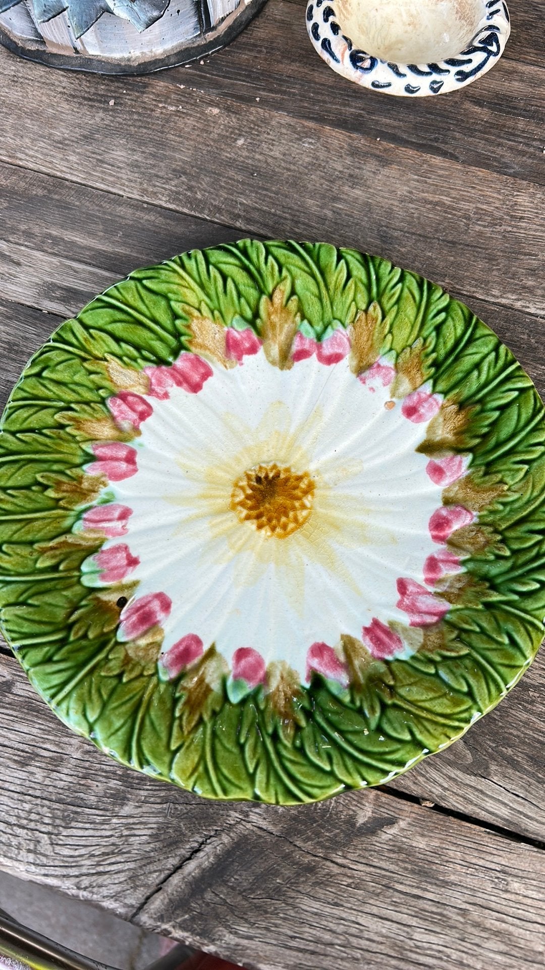 Frans 19e eeuws barbotine majolica bord Daisy Orchies, Antiek en Kunst, Ophalen of Verzenden