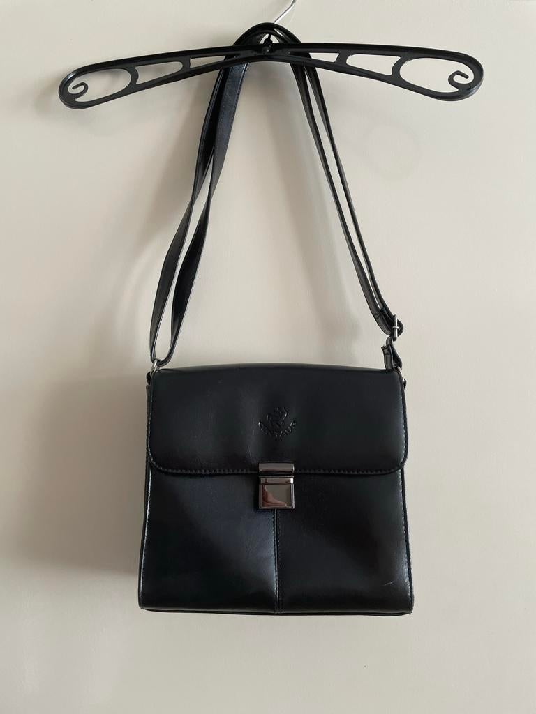 Centaur Leren Schoudertas Zwart Vintage, Sieraden, Tassen en Uiterlijk, Tassen | Damestassen, Ophalen of Verzenden, Gebruikt, Zwart