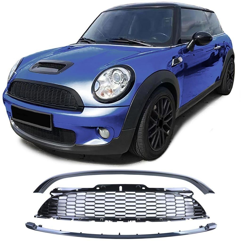 Grill Set Glans Zwart Mini R55 / R56 – 3-delig Sportieve Fro, Verzenden, Automotive Parts, A.parts@hotmail.nl, Trasmolenlaan 12 3447 GZ Woerden