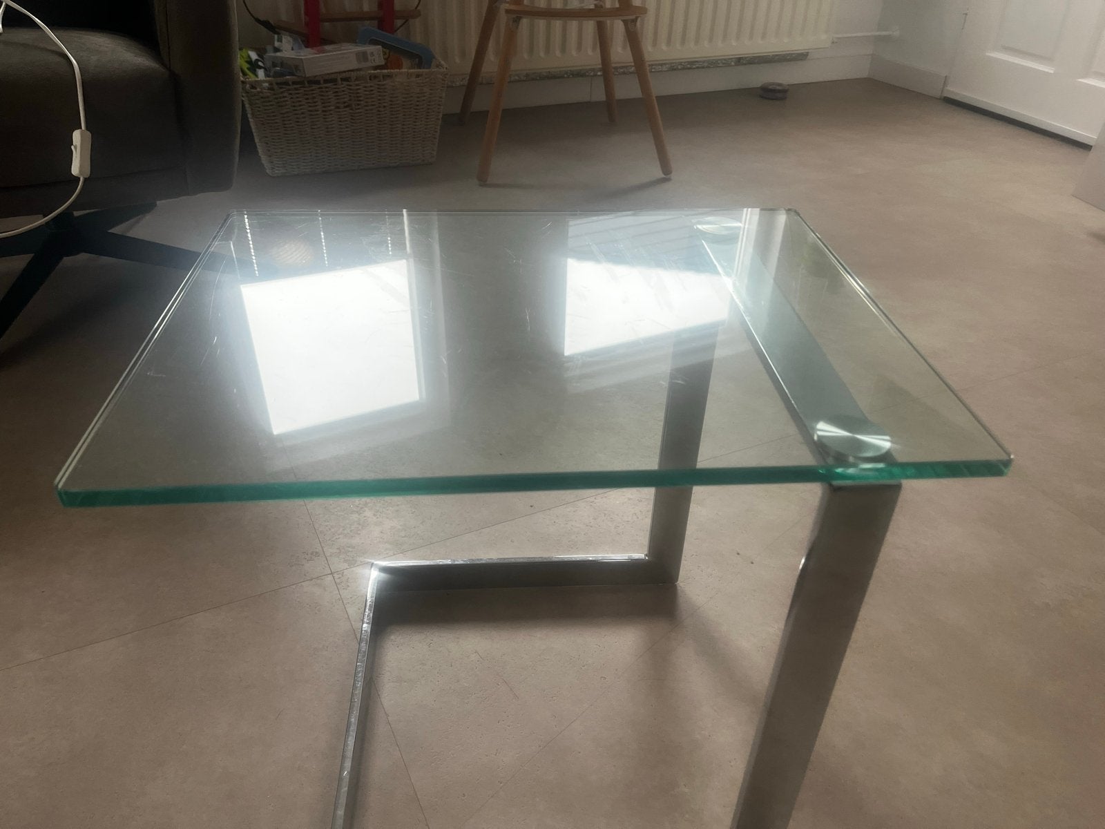 Uniek Duits Design Gebra Glazen Chroom Bijzettafeltje, Ophalen of Verzenden, Gebruikt, Glas