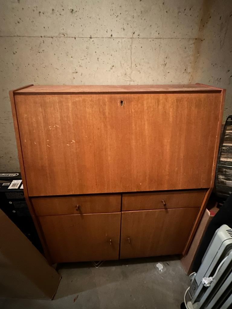 Opklapbaar bureau met lades - Vintage secretaire, Ophalen, Gebruikt