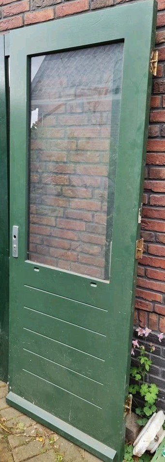 PLM deur 82 x 211 cm - Groen hardhout en zwaar, Ophalen, Gebruikt, Buitendeur, 200 tot 215 cm