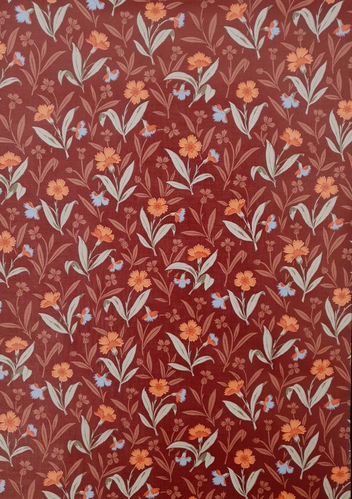 12933 Origineel 90s bloemen behang met klein dessin swiet, Ophalen of Verzenden, Oranje