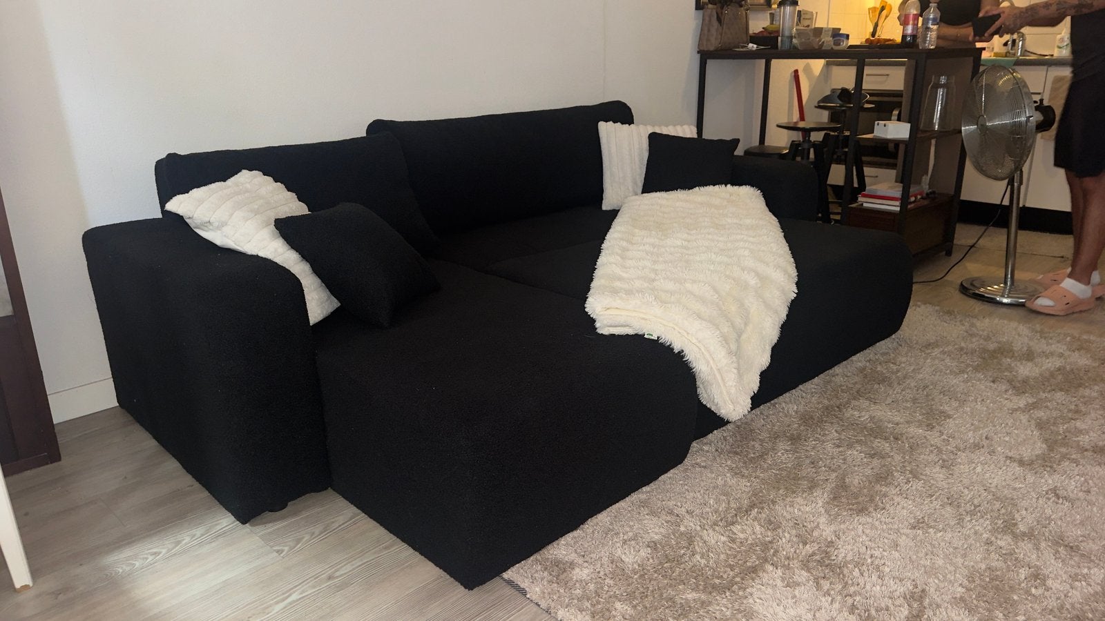 Hoek slaapbank zga nieuw zwart teddy, Ophalen of Verzenden, Zo goed als nieuw, Vierpersoons of meer, Stof