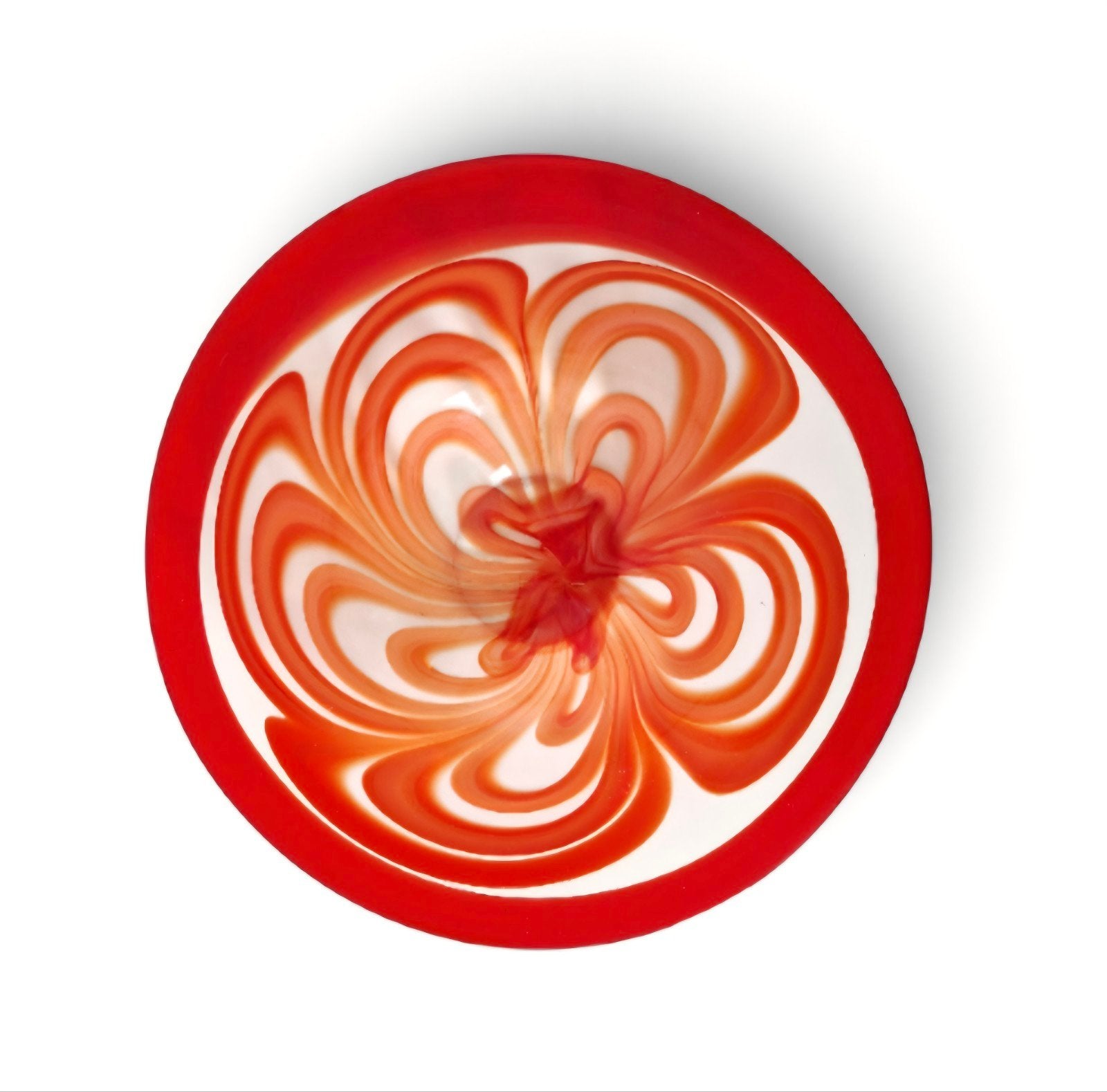 70's glazen schaal zwirl oranje fruitschaal Murano stijl, Ophalen of Verzenden