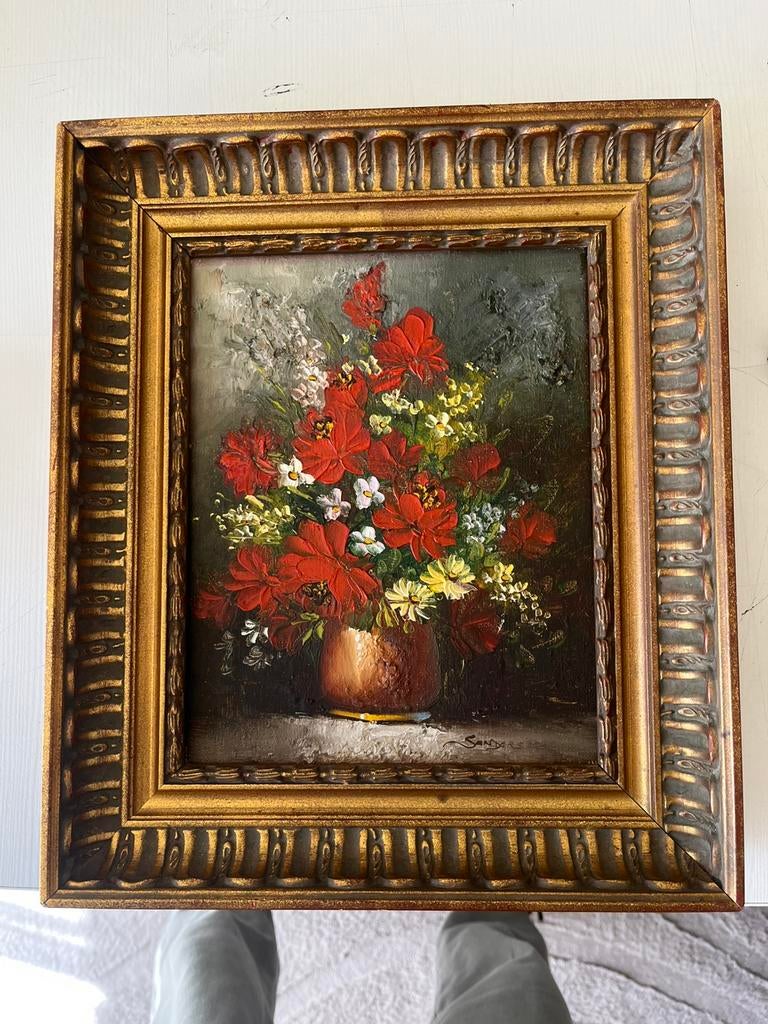 Prachtige olieverf bloemen schilderij, Ophalen of Verzenden