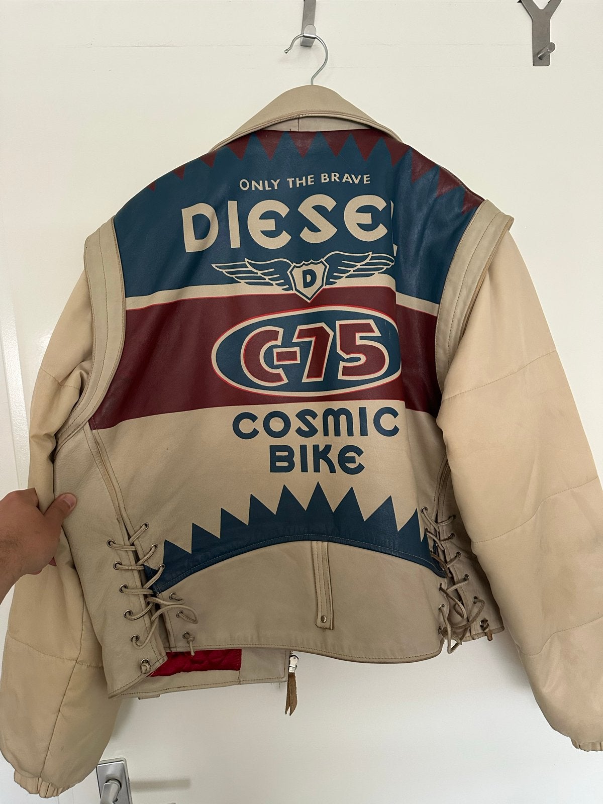 Vintage Diesel Leren Jas - Cosmic Bike Design, Kleding | Heren, Ophalen of Verzenden, Gedragen, Maat 52/54 (L), Beige