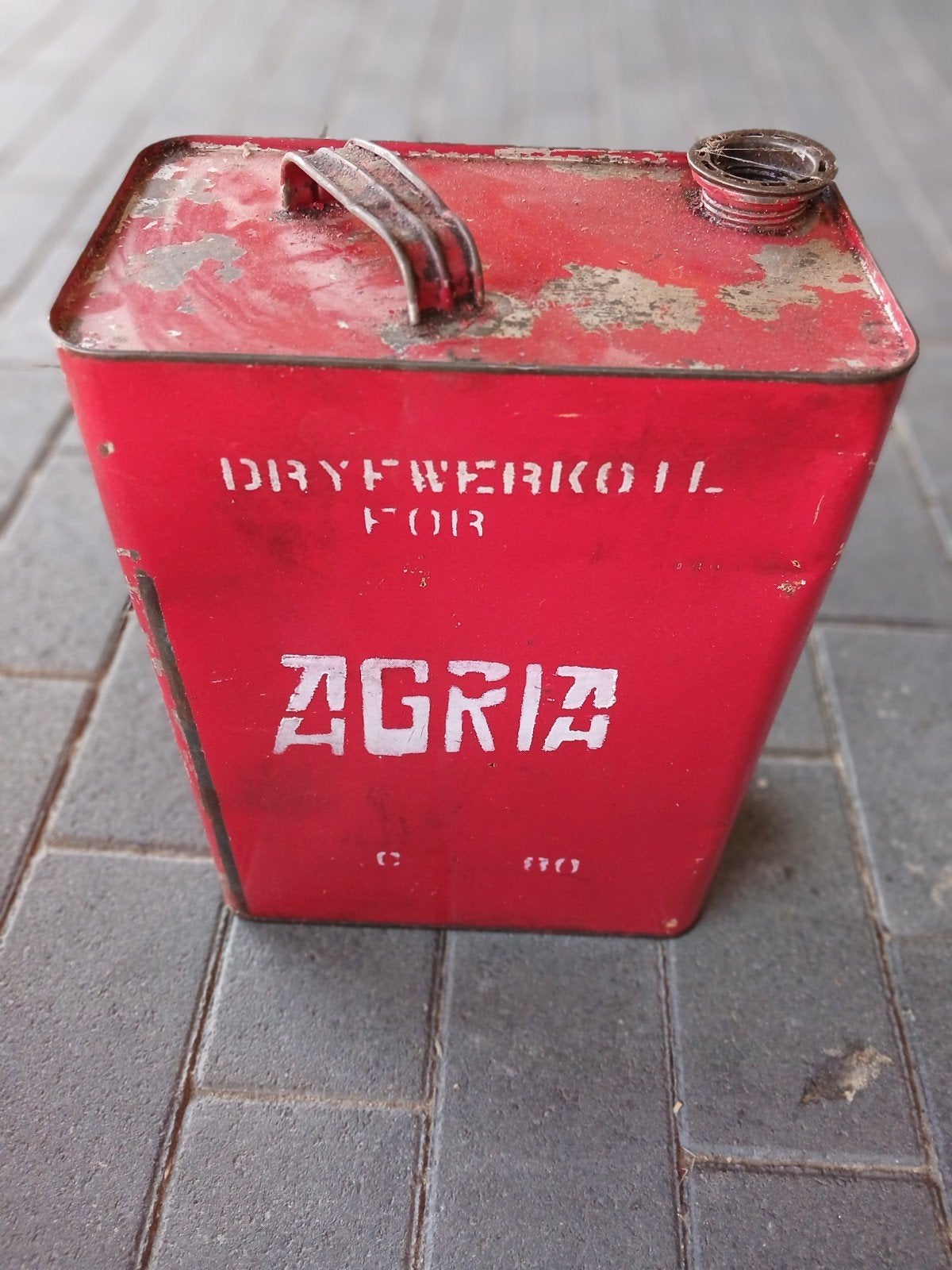 Vintage Agria olie blik, Verzamelen, Blikken, Ophalen, Gebruikt, Overige, Overige merken