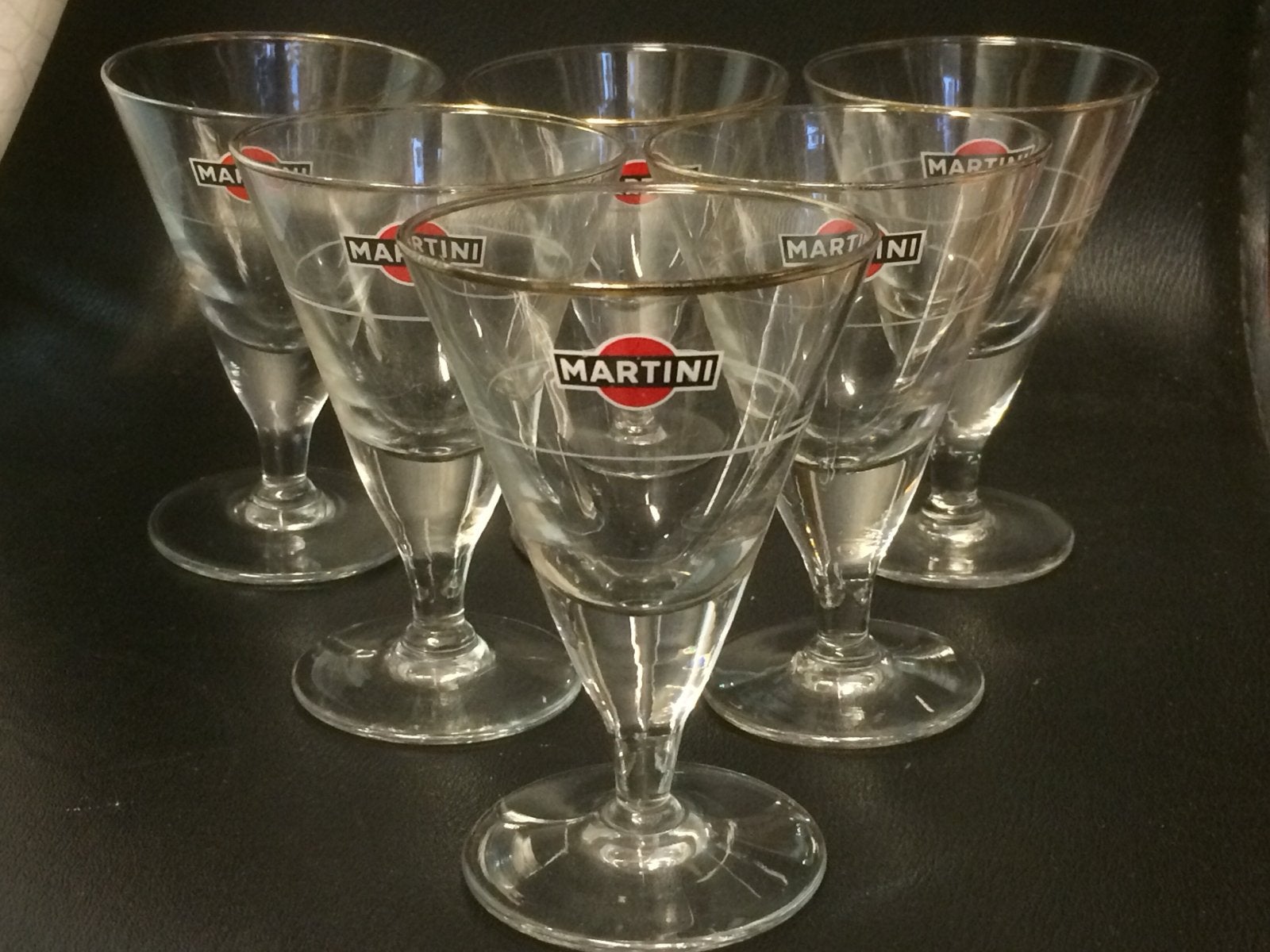 Set van 6 vintage Martini glazen met logo, Ophalen of Verzenden
