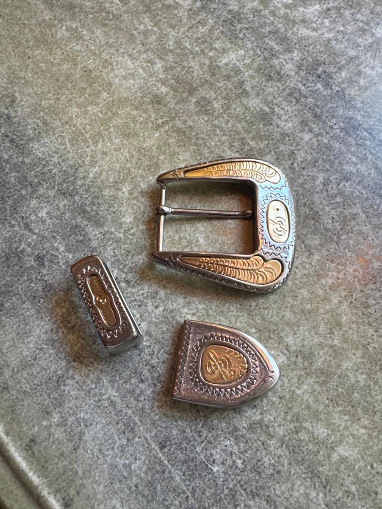Vintage Western Riemgesp Set - Zilver & Goudkleurig, Ophalen of Verzenden, Zo goed als nieuw, Overige kleuren, Losse buckle of gesp