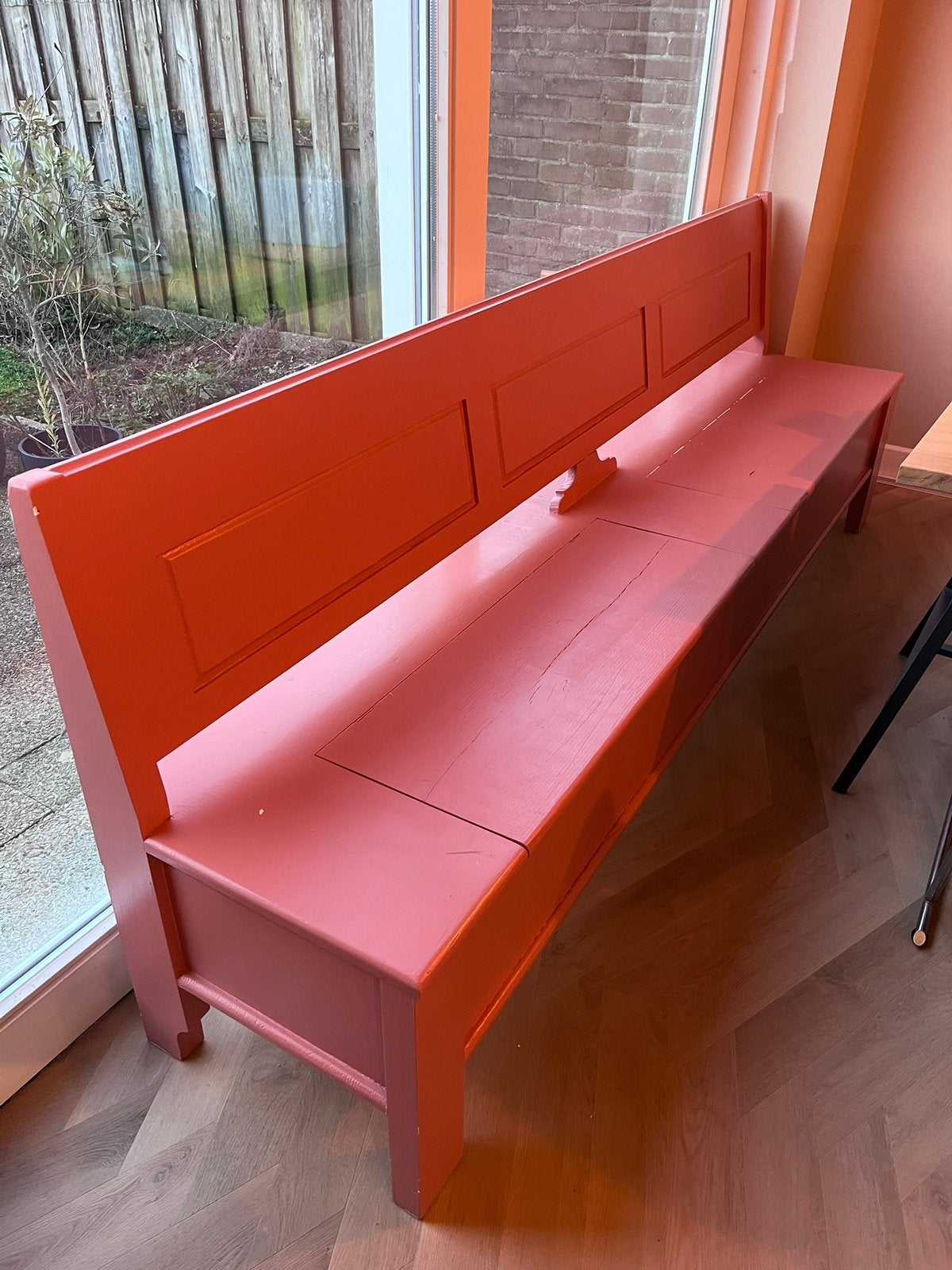 Klepbank hout Farrow&Ball Red Earth, Ophalen, Gebruikt, Minder dan 75 cm, Rechte bank