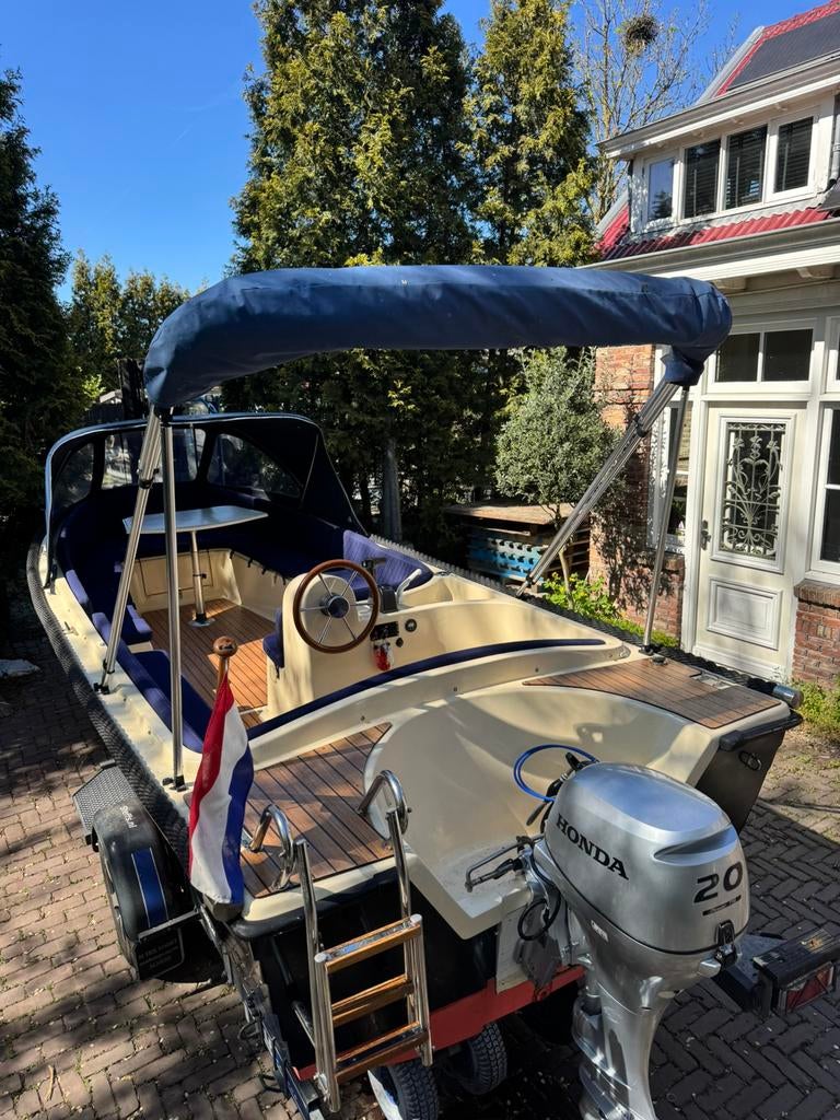 Riomar 570 20pk Honda BJ 19 Trim VOL OPTIES ‘TEAK’ ZEER RUIM, Watersport en Boten, 10 tot 30 pk, Ophalen of Verzenden, Zo goed als nieuw