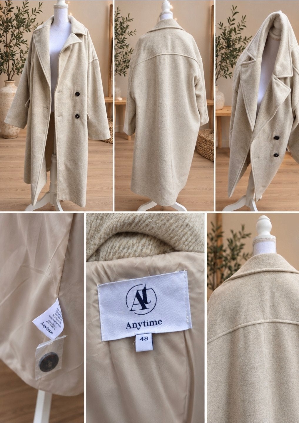 oversize winterjas, maat 48,Anytime, Beige, Maat 46/48 (XL) of groter, Anytime, Nieuw