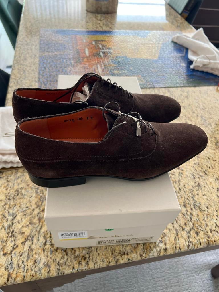 Santoni heren business schoenen bruin suède - Nieuw in doos, Kleding | Heren, Bruin, Nieuw, Ophalen of Verzenden, Veterschoenen