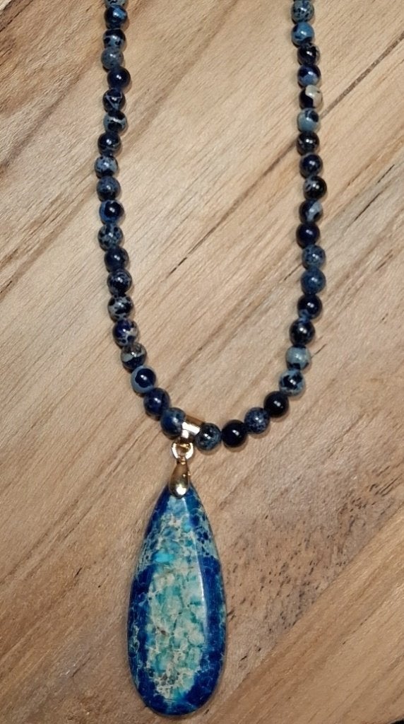 Boho ketting natuurstenen kralen met mooie blauwe hanger, Blauw, Nieuw, Ophalen of Verzenden, Steen of Mineraal