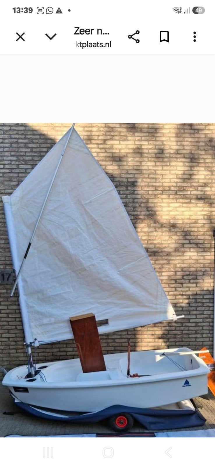 optimist Zeilbootje  conpleet met alles te koop, Ophalen, Gebruikt, Overige typen, Minder dan 15 m²
