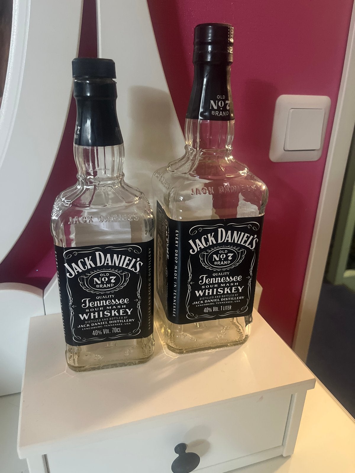 Lege Jack Daniel's flessen - 70cl en 1 liter, Ophalen, Gebruikt, Meerkleurig, Glas