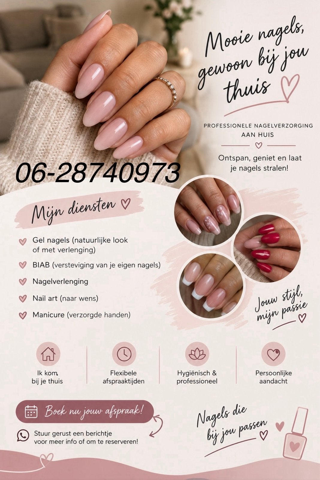 Nagels aan huis-acryl nagels, nail art, rubber base, Nagels lakken