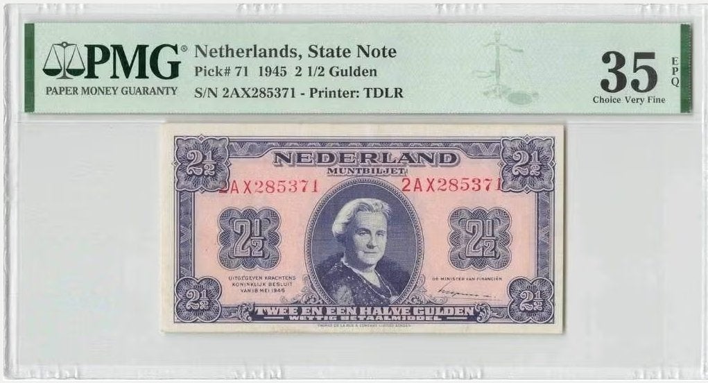 2,5 Gulden Wilhelmina 1945 PMG 35 EPQ, Verzenden, 2½ gulden, Los biljet