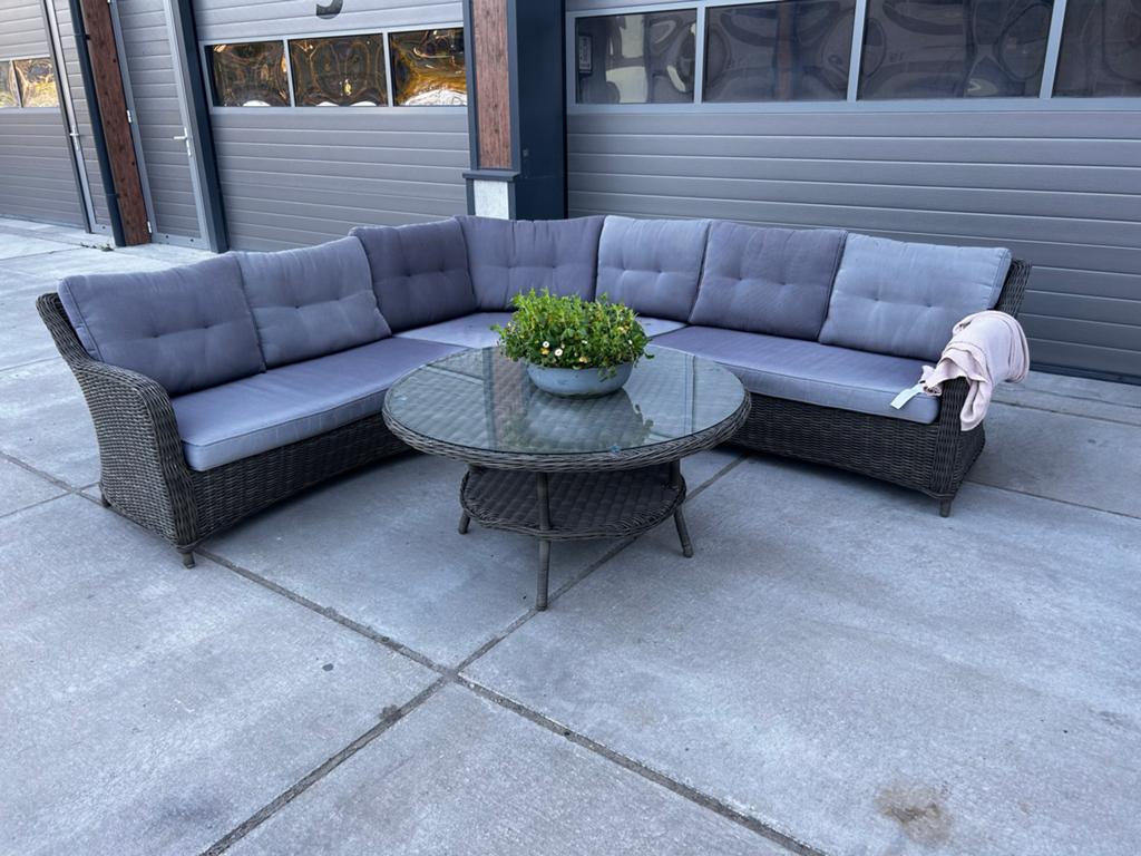 Wicker Loungeset met Hoekbank en Salontafel, Tuin en Terras, Tuinsets en Loungesets, 5 zitplaatsen, ., Ophalen of Verzenden, Zo goed als nieuw
