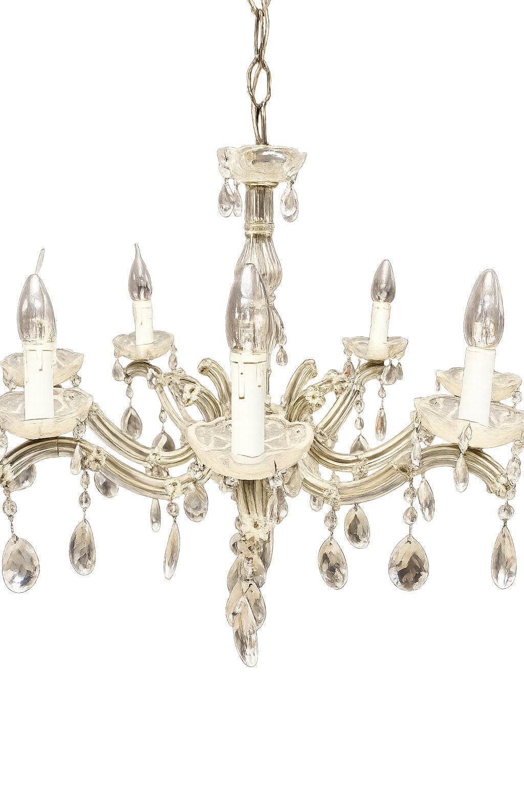 klassieke kristallen kroonluchter / hanglamp – sfeervol, Ophalen, Gebruikt, Glas, Brocant