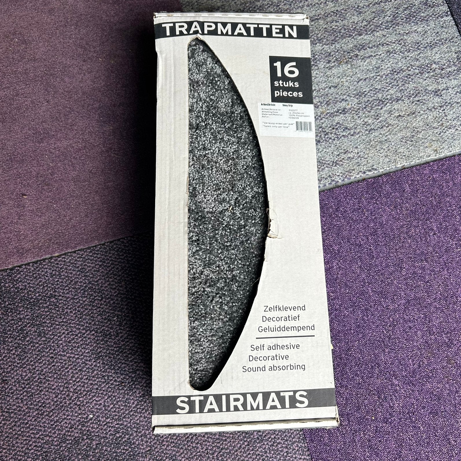 Twee dozen trapmatten (2x 16 stuks), Huis en Inrichting, Ophalen, Nieuw, Grijs, Tapijt
