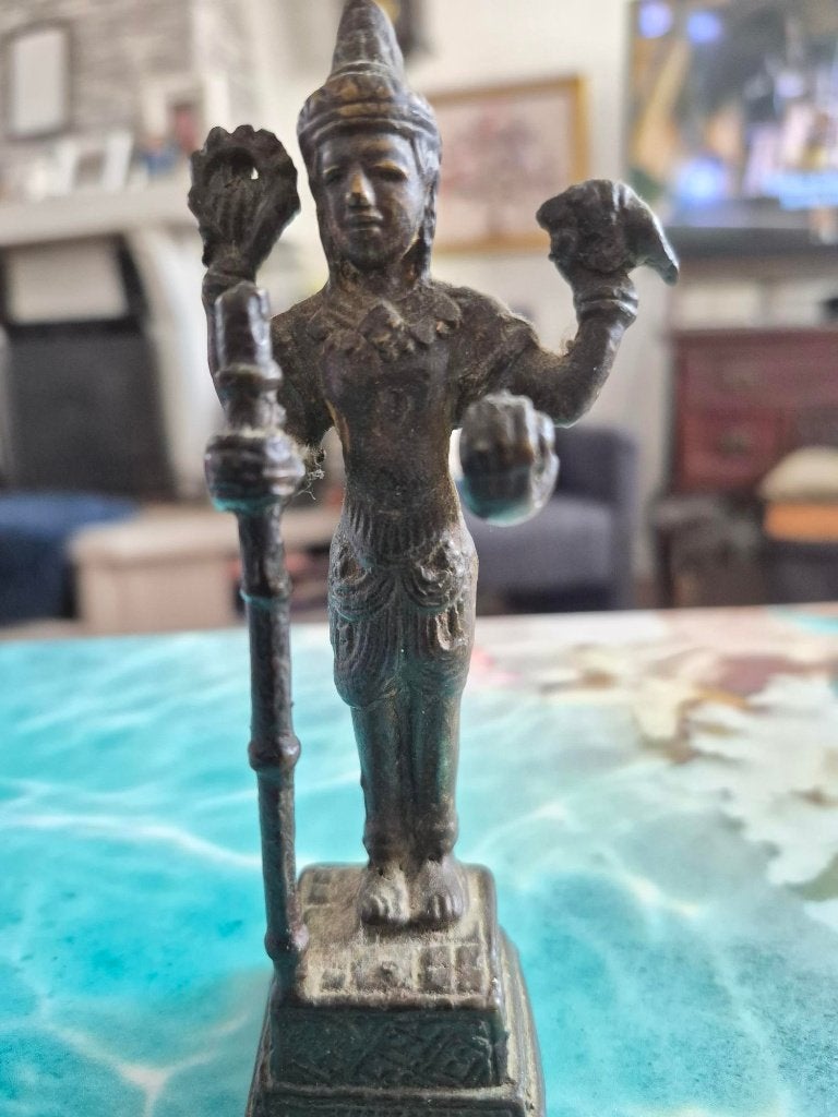 Ancient Hindu god vishnu brons 12.5 cm, Antiek en Kunst, Ophalen, Bruin, 12 cm, Overige herkomsten