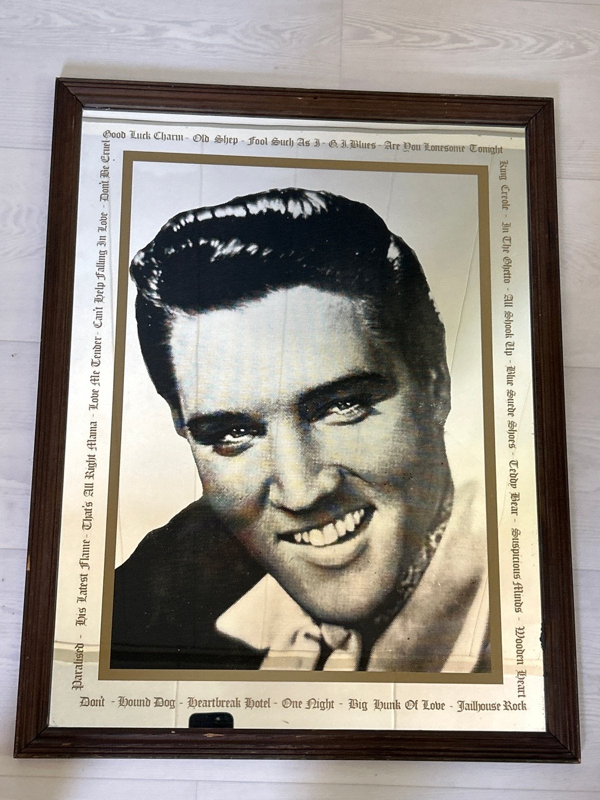 Vintage spiegel met Elvis Presley afbeelding, Ophalen, Minder dan 50 cm, Gebruikt, Minder dan 100 cm