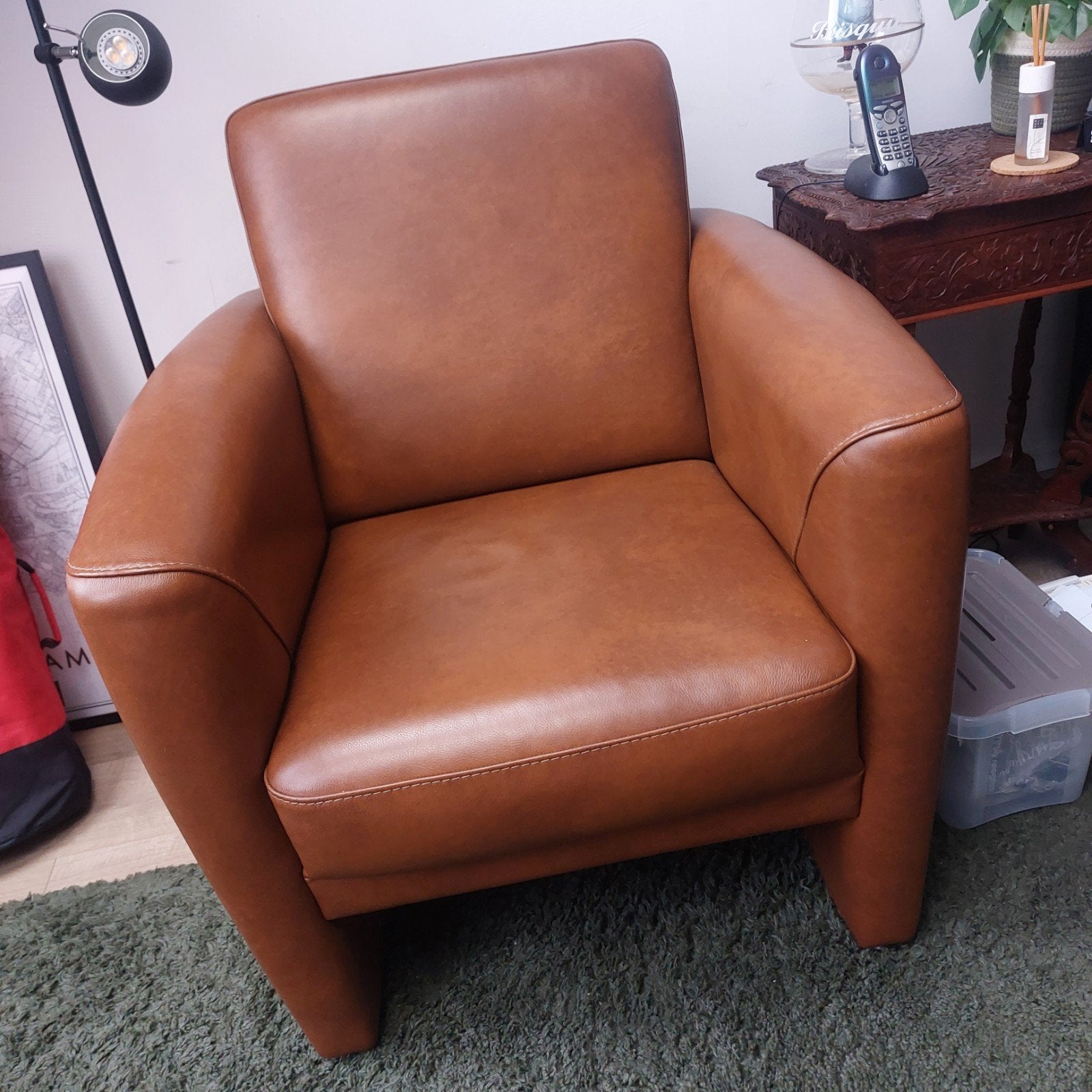 Bruine leren Stoel/Fauteuil, Huis en Inrichting, Fauteuils, Ophalen, Zo goed als nieuw, Leer