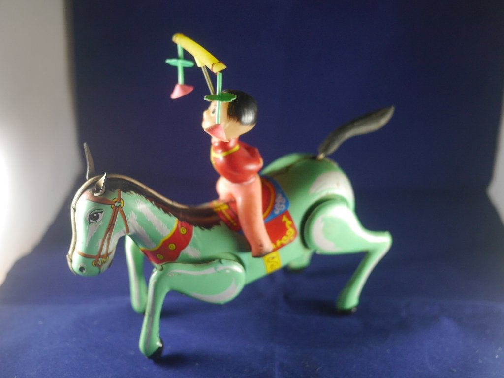 blik, paard met jongleur, beweegt! 1960, Antiek en Kunst, Ophalen of Verzenden