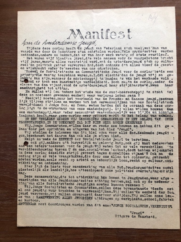 Manifest Aan de Amsterdamsche jeugd. Tegen eind van de, Verzamelen, Verzenden, Nederland, Boek of Tijdschrift
