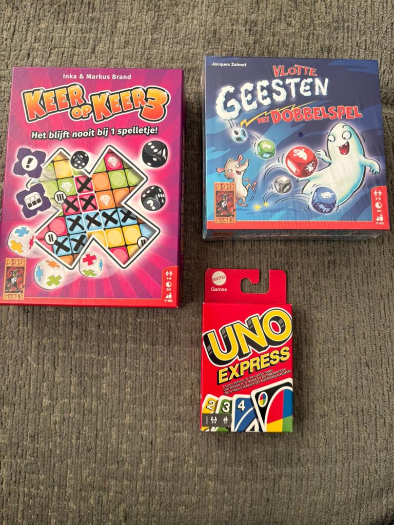 3 x spel; keer op keer 3, vlotte geesten & Uno express, Ophalen of Verzenden, Nieuw