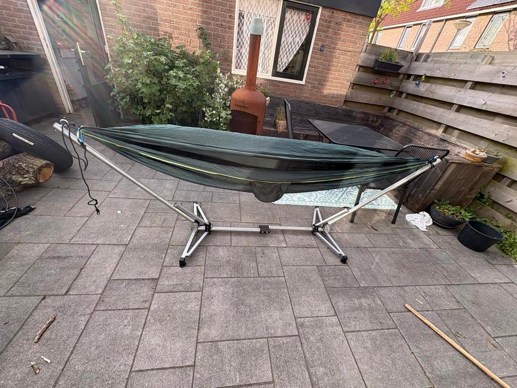 Handige hangmat standaard inklapbaar en opvouwbaar, Tuin en Terras, Hangmatten, Binnen, Gebruikt, Ophalen of Verzenden, Met standaard
