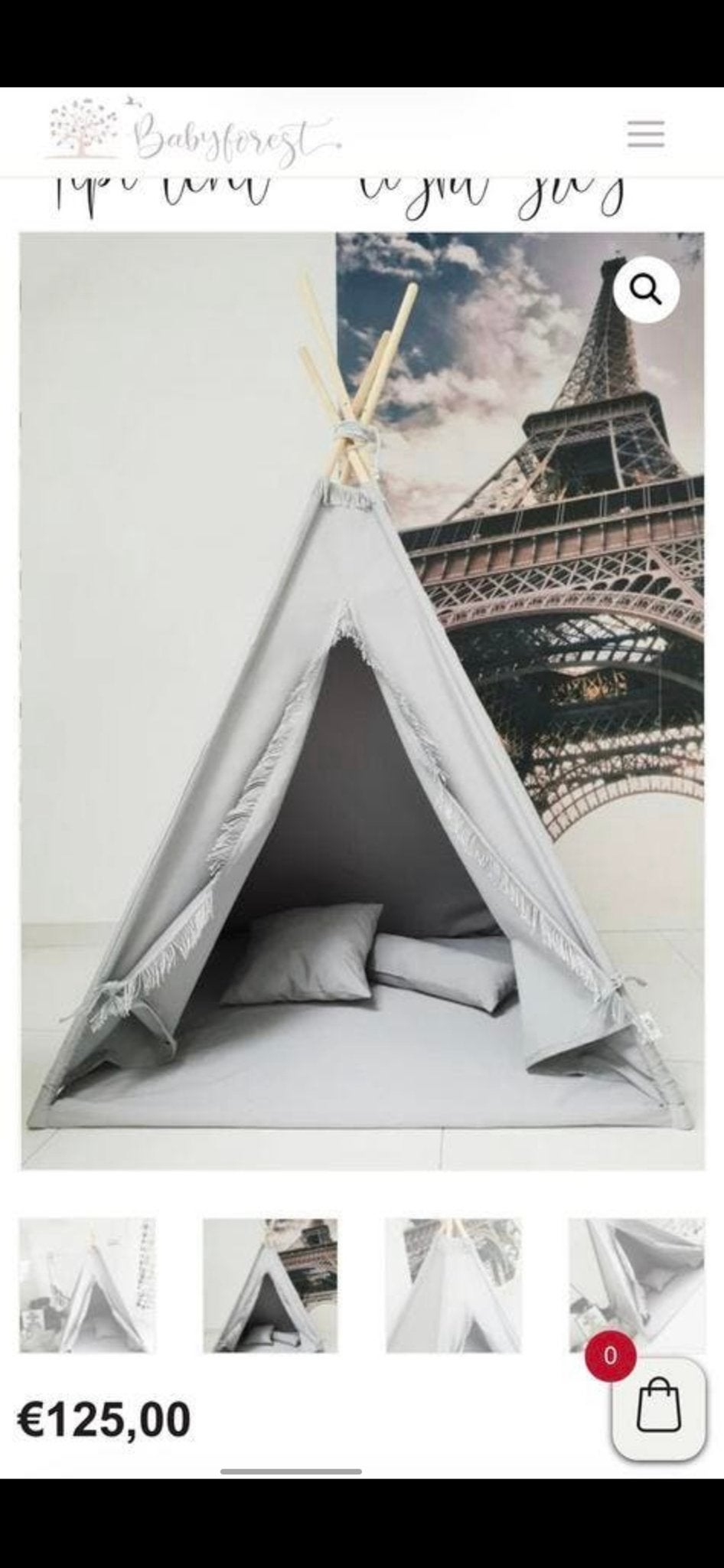 Miii Mi Tipi tent met franjes - Grijs, Ophalen of Verzenden, Zo goed als nieuw