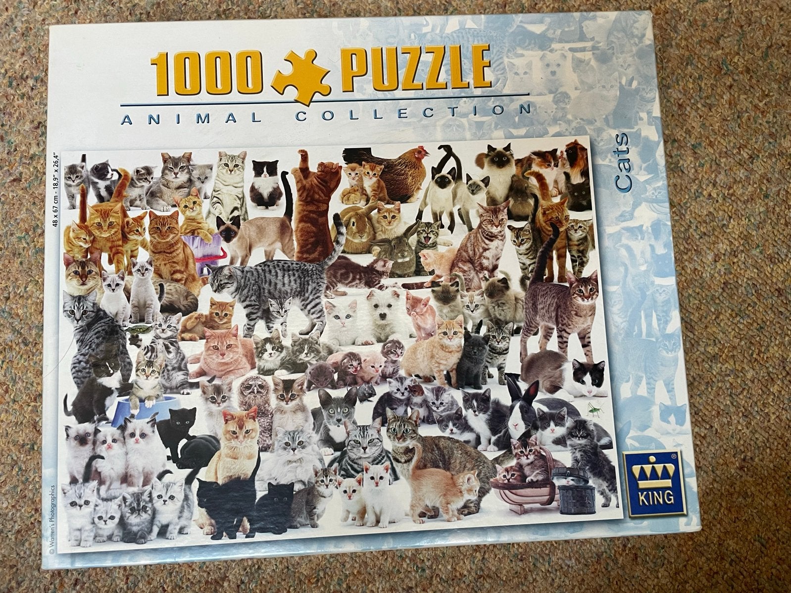 King 1000 stukjes puzzel - Dieren collectie: Katten, Ophalen of Verzenden, 500 t/m 1500 stukjes, Zo goed als nieuw, Legpuzzel