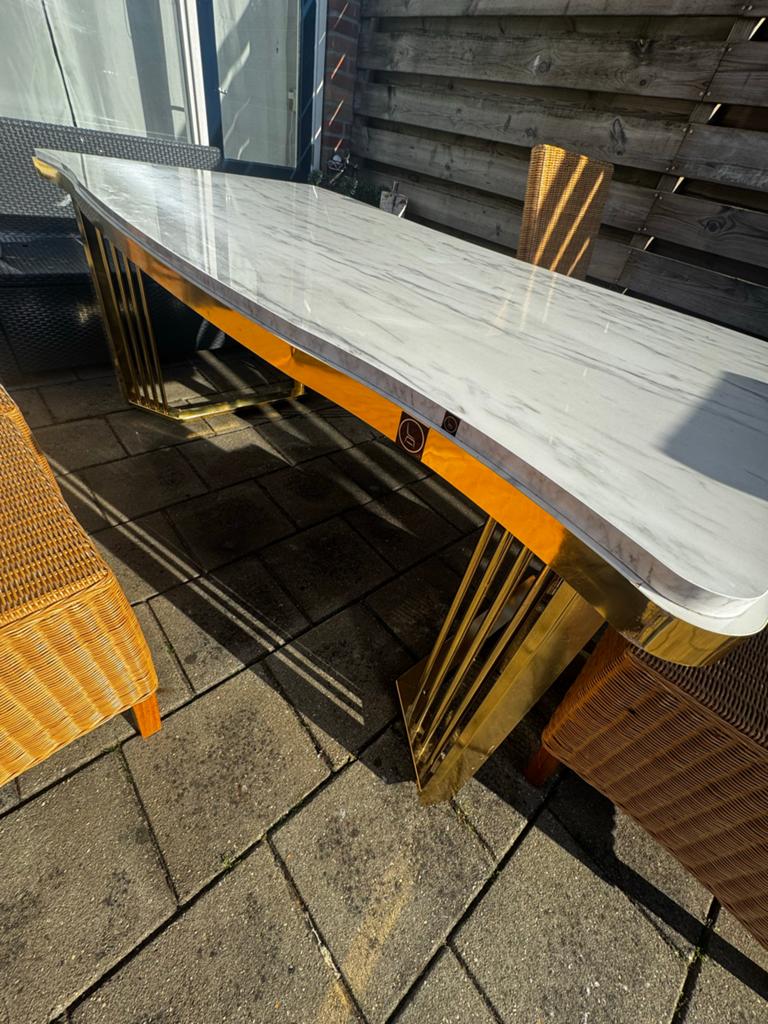 Luxe Eettafel Marmerlook met Gouden Onderstel, Zo goed als nieuw, Overige vormen, Vier personen, 50 tot 100 cm