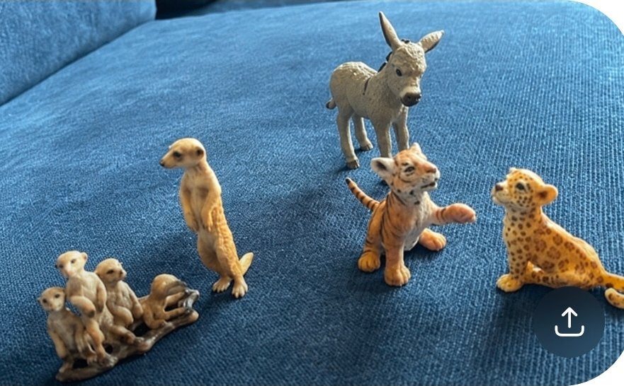Schleich tijgerwelp luipaardwelp ezel & stokstaartjes. Mooi!, Ophalen of Verzenden, Zo goed als nieuw, Wild dier, Beeldje of Figuurtje