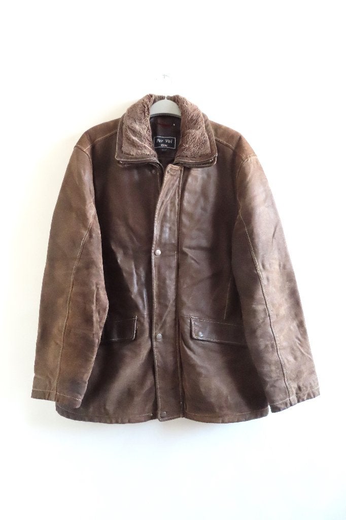 Jas Leder Leather Per Voi Milano mt 54 (4610), Kleding | Heren, Jassen | Winter, Maat 52/54 (L), Bruin, Ophalen of Verzenden, Per Voi Milano
