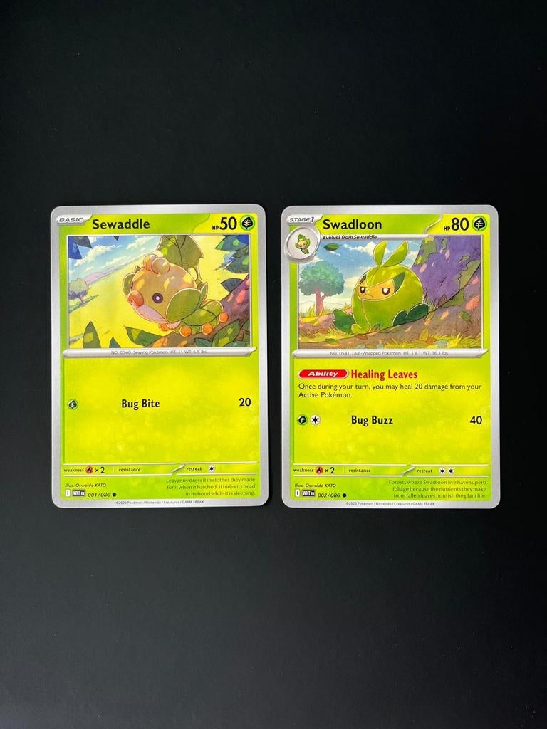 Pokémon kaarten Sewaddle 001/086 & Swadloon 002/086, Ophalen of Verzenden, Nieuw, Losse kaart