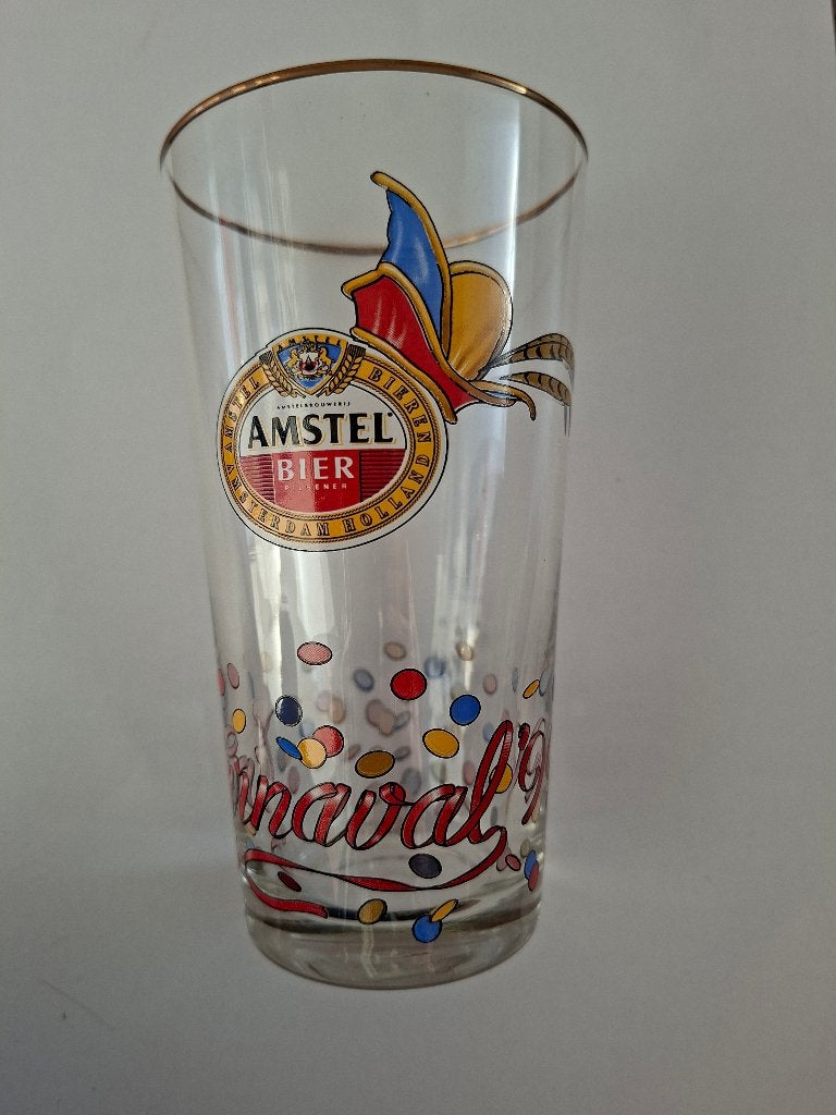 Glas Bierglas Amstel bier Carnaval 99 / 1999, Verzamelen, Ophalen, Zo goed als nieuw, Glas of Glazen, Amstel