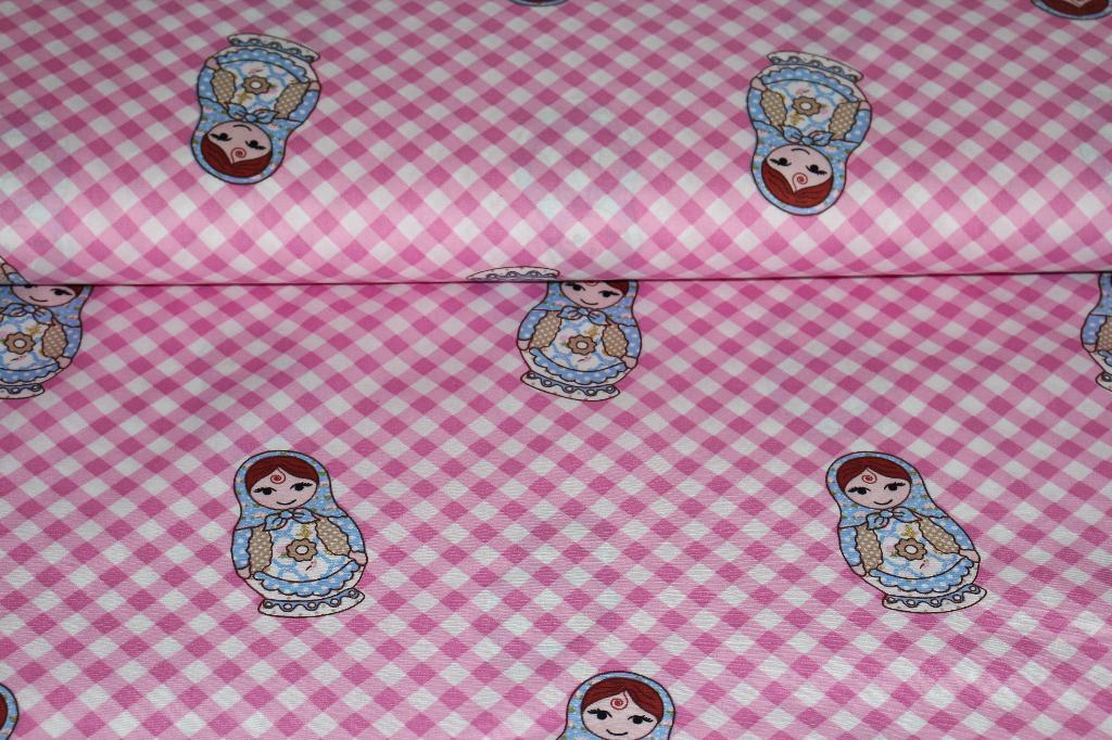 100% poplin katoen stof - wit/roze geruit baboesjka #3666, Hobby en Vrije tijd, Stoffen en Lappen, 120 cm of meer, Ophalen of Verzenden