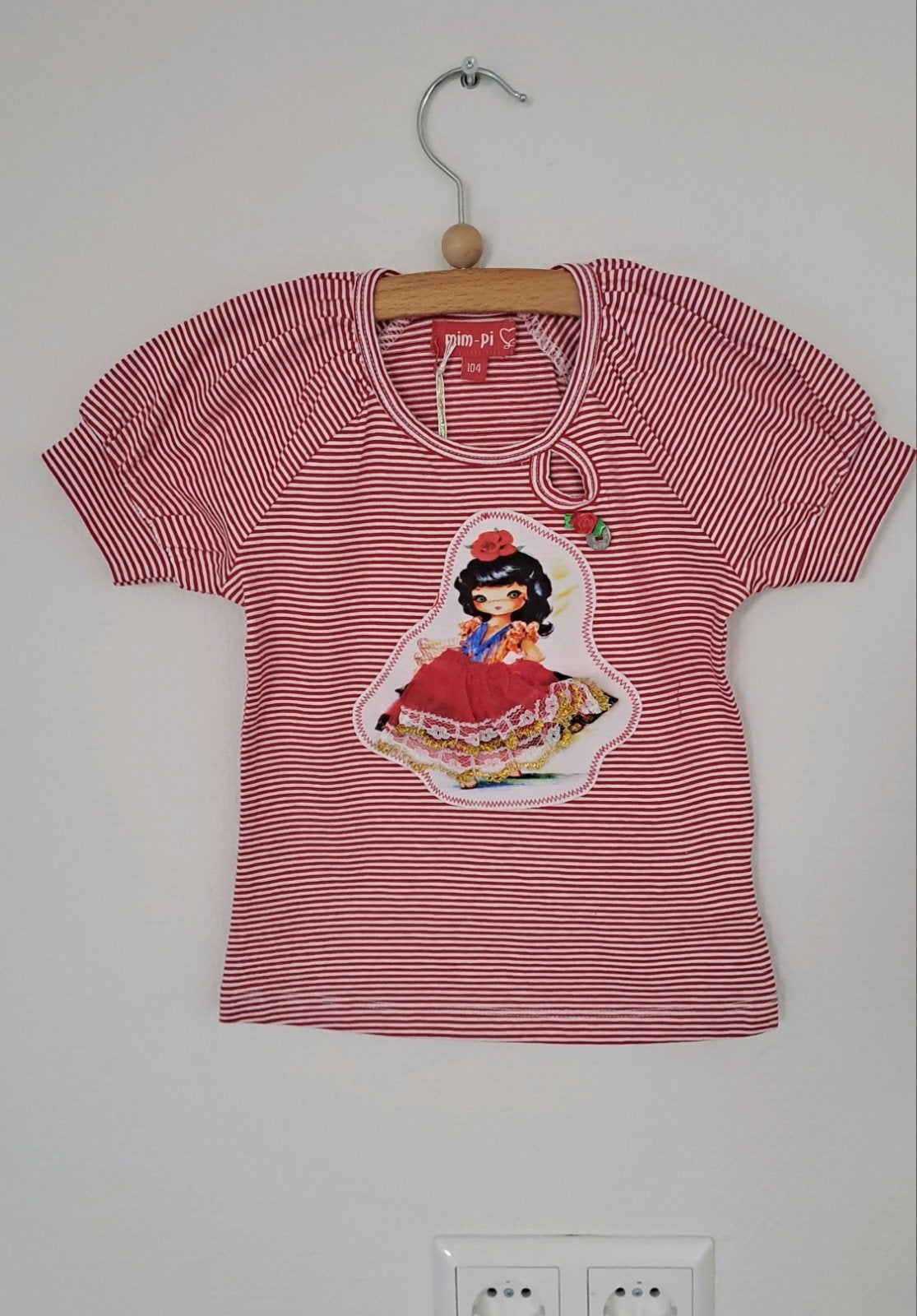 Mim-Pi T-shirt rood-wit gestreept meisje bloem maat 104, Kinderen en Baby's, Meisje, Nieuw, Ophalen of Verzenden, Shirt of Longsleeve