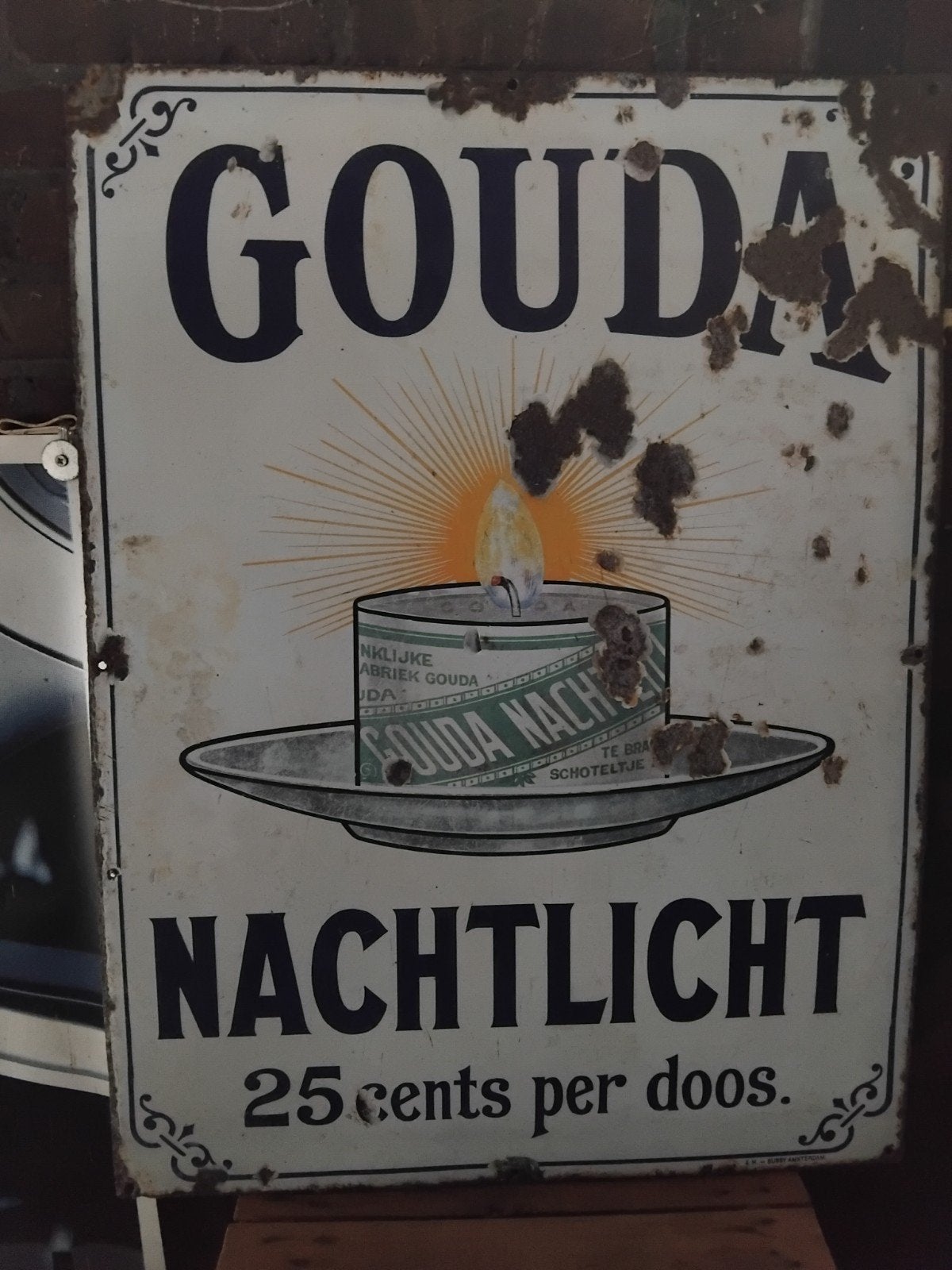 oud origineel emaille bord Gouda Nachtlicht., Antiek en Kunst, Ophalen