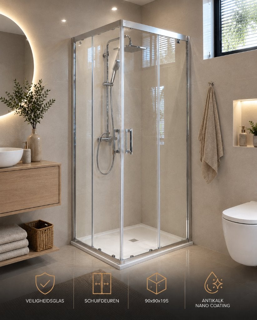 Douchecabine 80x80 cm hoekinstap schuifdeuren /Antikalk Nano, Ophalen of Verzenden, Nieuw