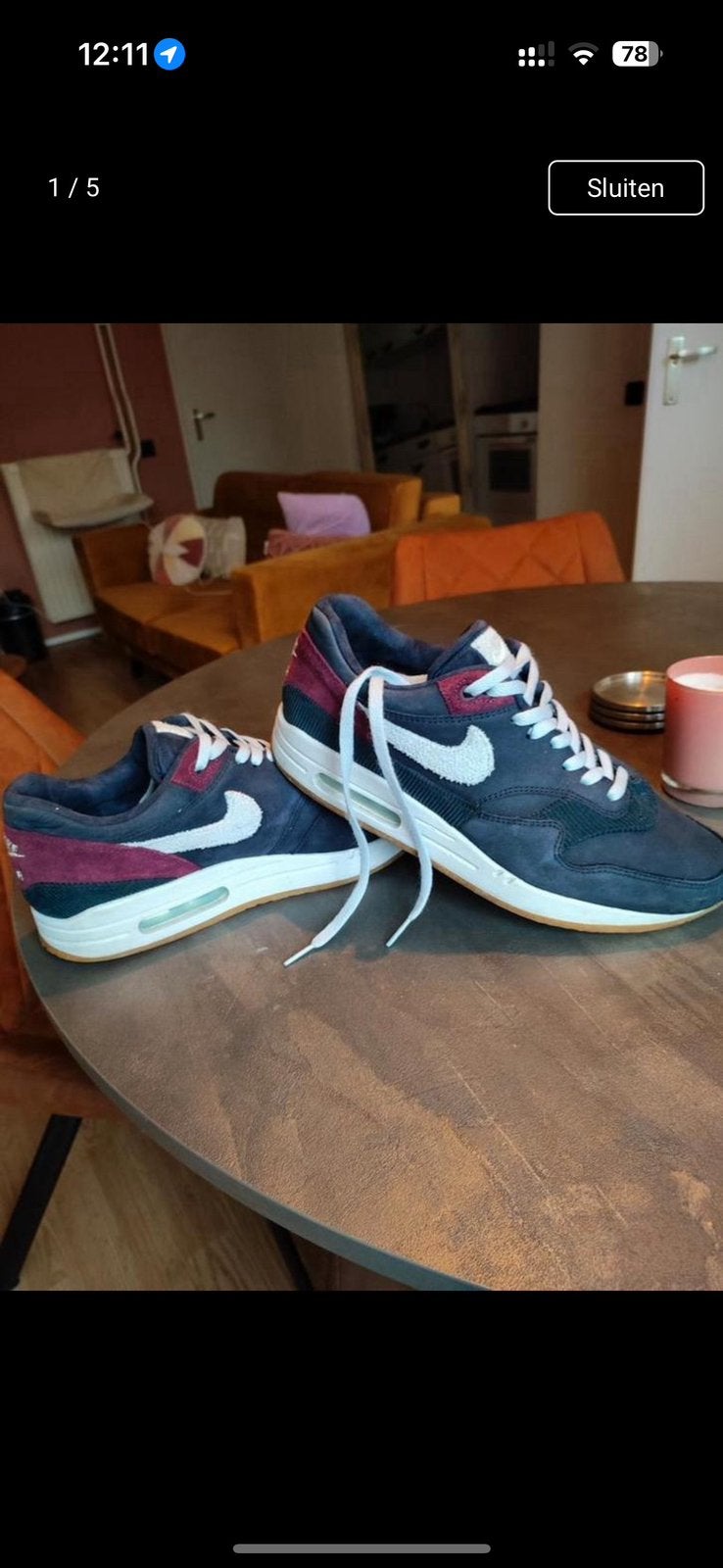 Nike air max 1 Nike Air Max 1 'Crepe Pack - Dark Obsidian, Blauw, Ophalen of Verzenden, Sneakers of Gympen, Gedragen